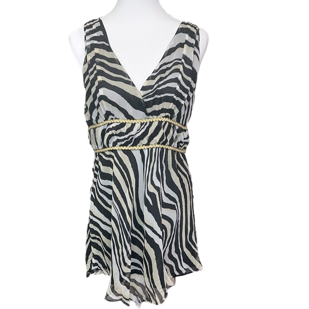 Boston Proper Silk Zebra Print Dress with Gold Accents